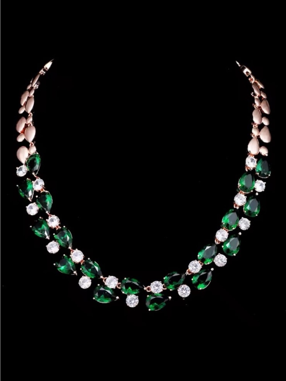 Rosegold plated emerald clear tear drop swarovski elements tennis necklace